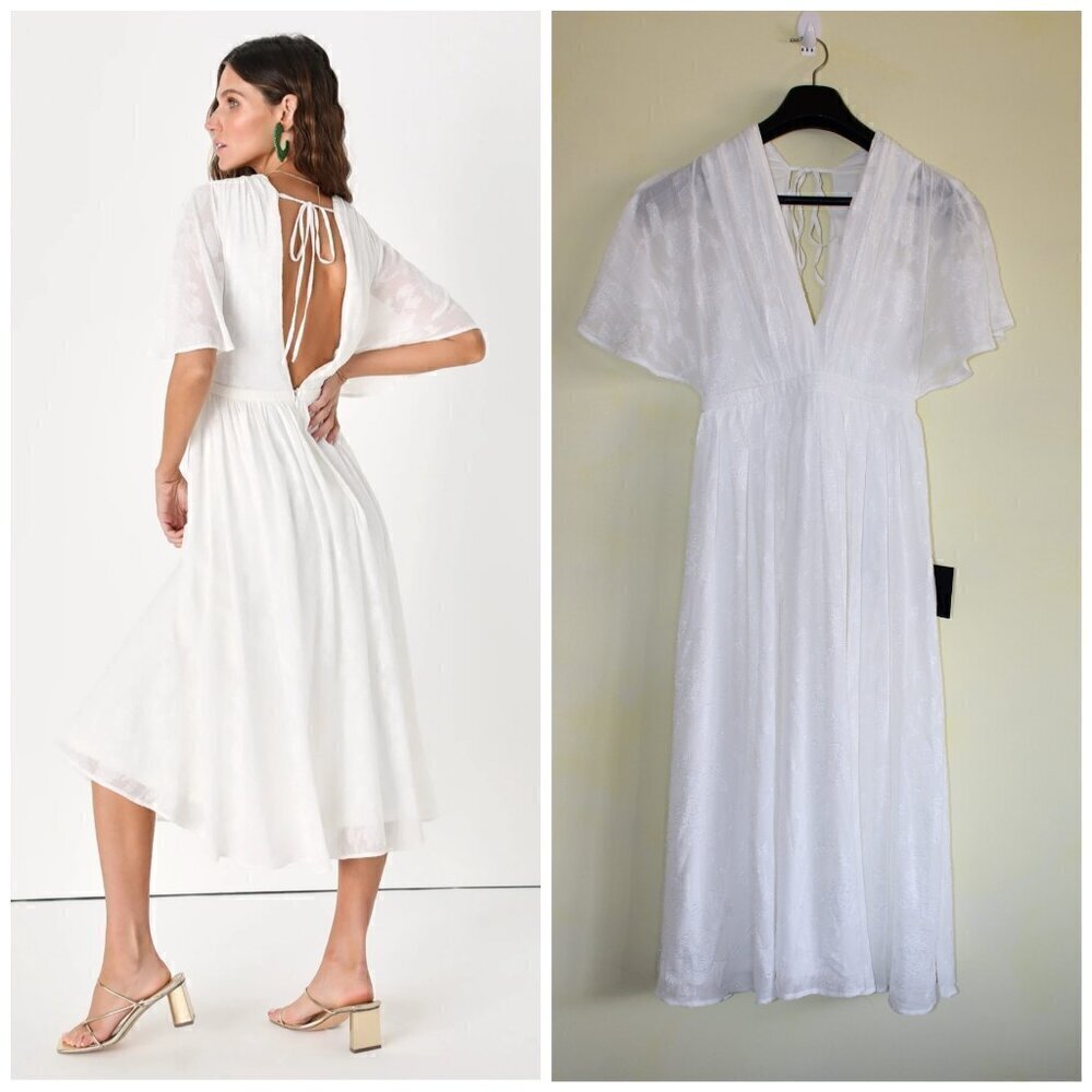 NWT Lulus Abundantly Pretty White Burnout Floral Dolman Midi Dress Size XS